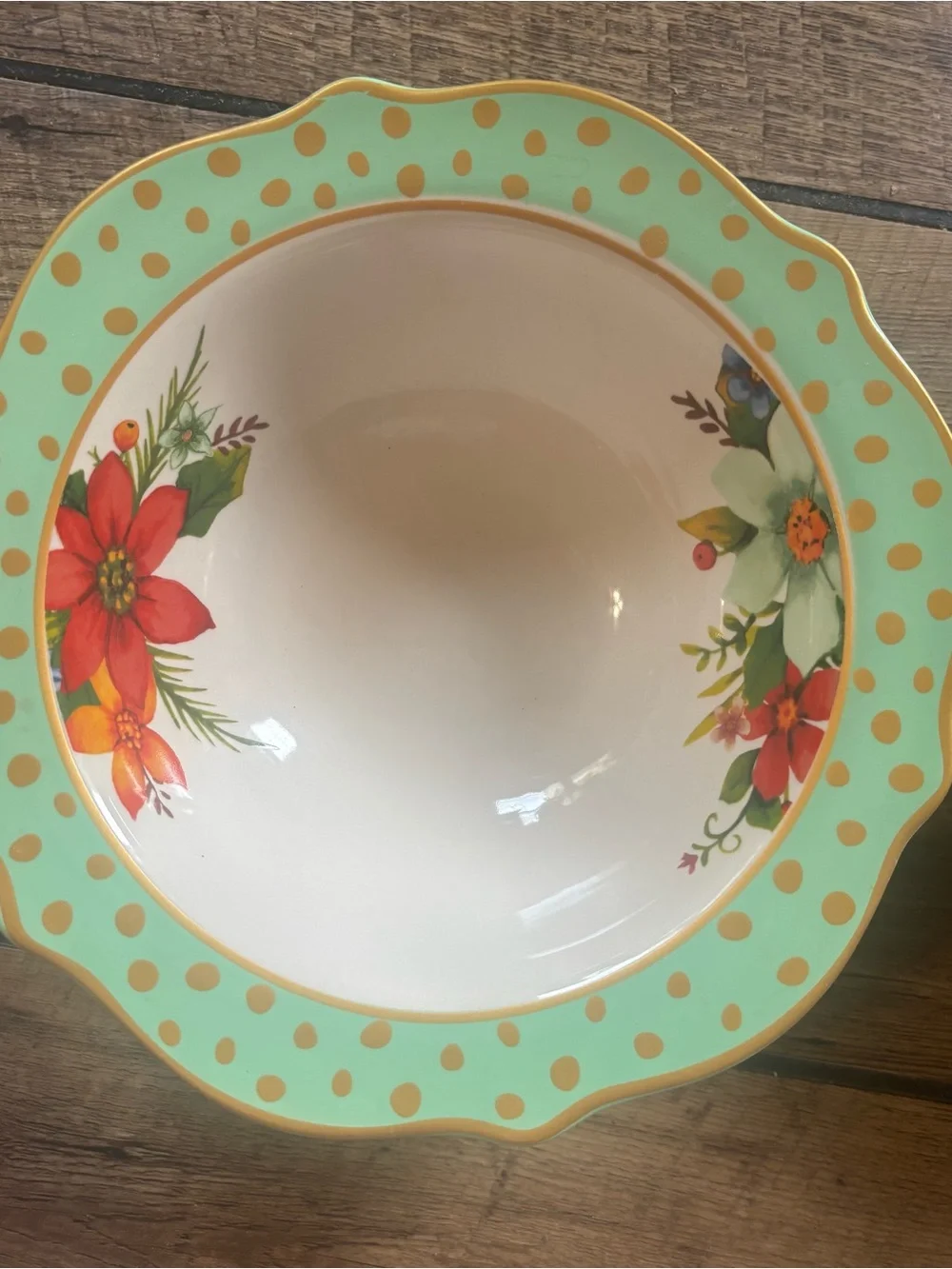 Pioneer Woman Holiday Charm 3 Pc Serving Set 2 Bowls & Platter Mint Floral Gold
